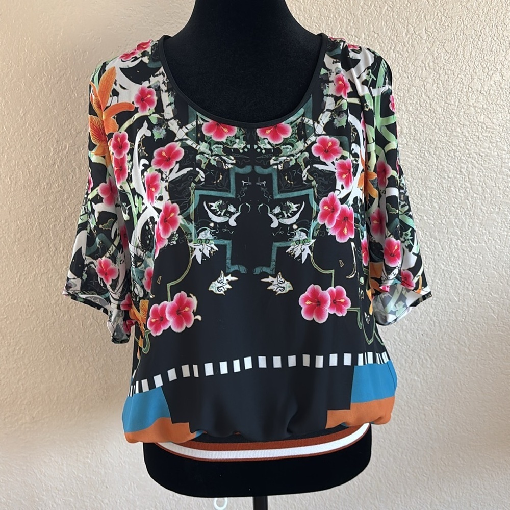 Clover Canyon Multicolor Women's Cuba Scarf Cold Shoulder Blouse 0093 - Picture 3 of 8